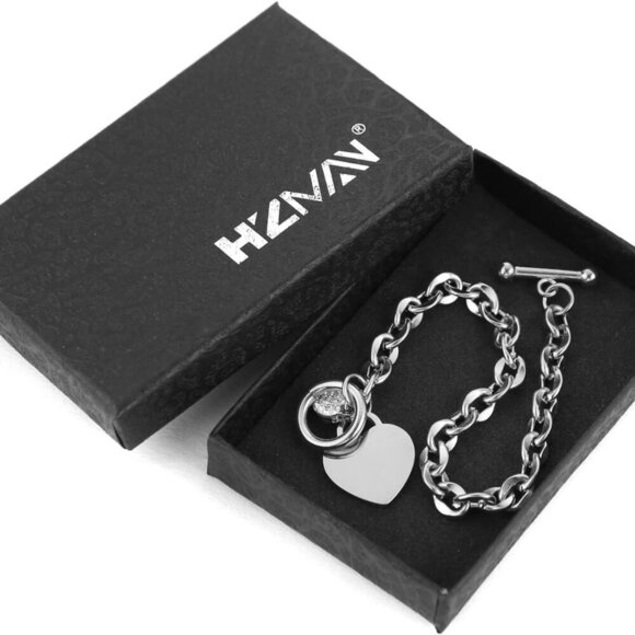 Stainless Steel Heart Bracelet Silver Rose Gold 17cm Toggle Link Jewelry - Picture 6 of 6